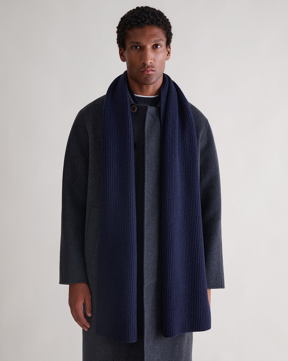 Men's Cashmere Merino Ribbed Scarf - Mood Indigo