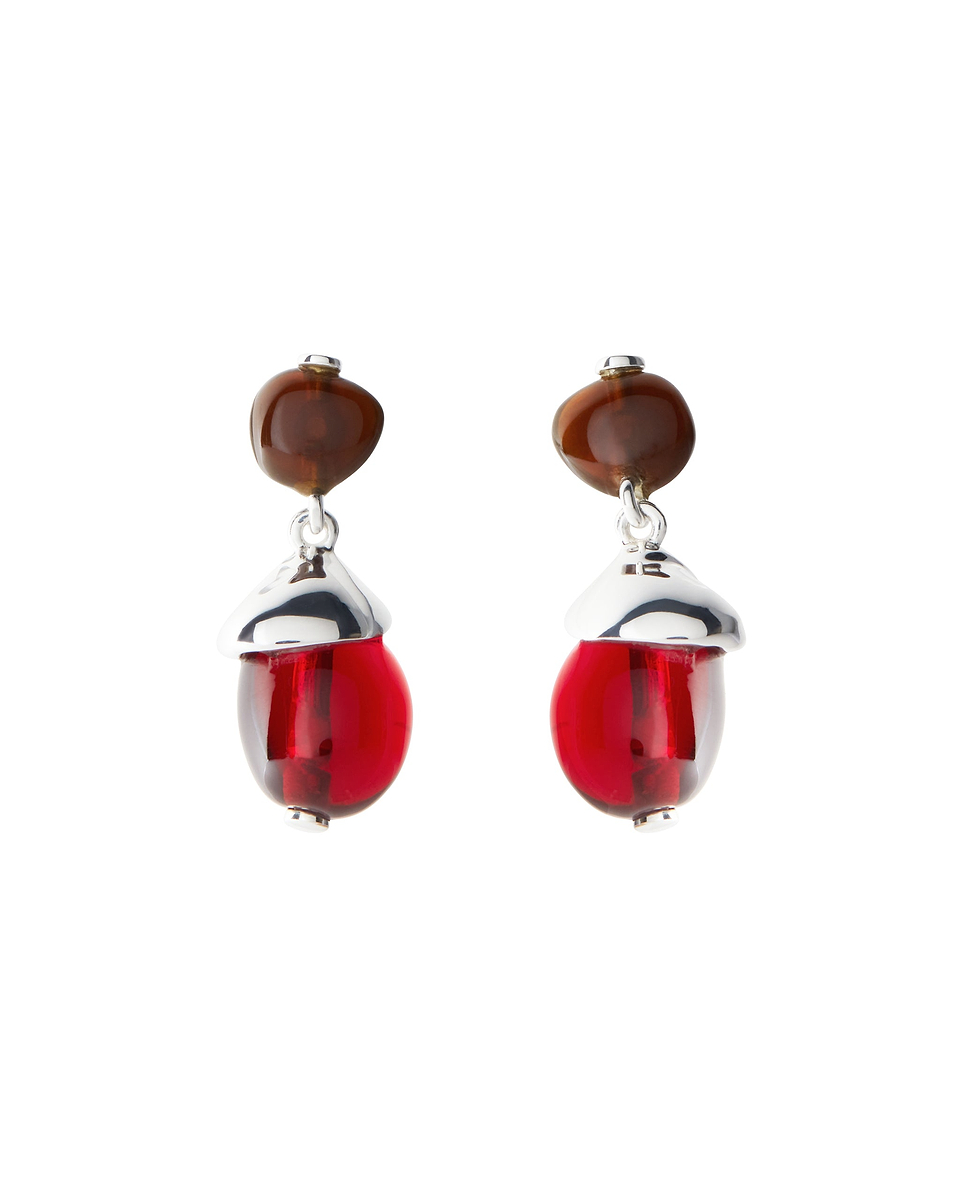 Image 1 of 2 showing Early Bird - Red Resin & Recycled Silver Earrings