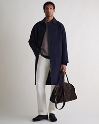 Men's Cashmere Wool Double Faced Car Coat - Navy