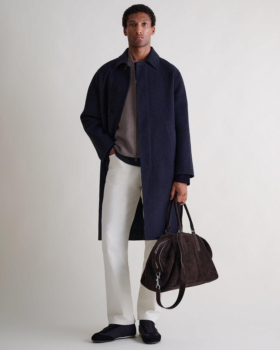 Men's Cashmere Wool Double Faced Car Coat - Navy