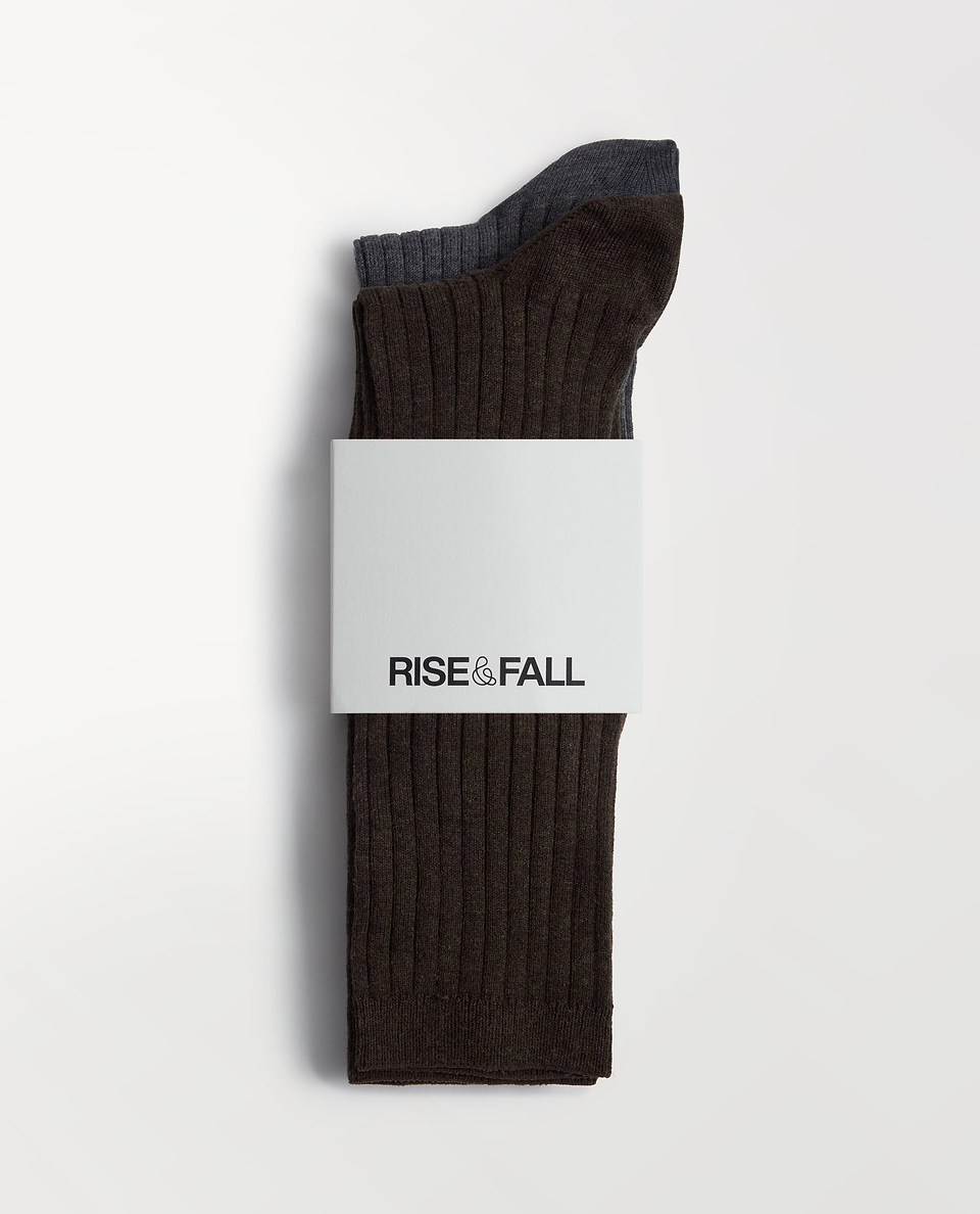 Men's Cotton Ribbed Socks (Pack of 2) - Chocolate/Graphite