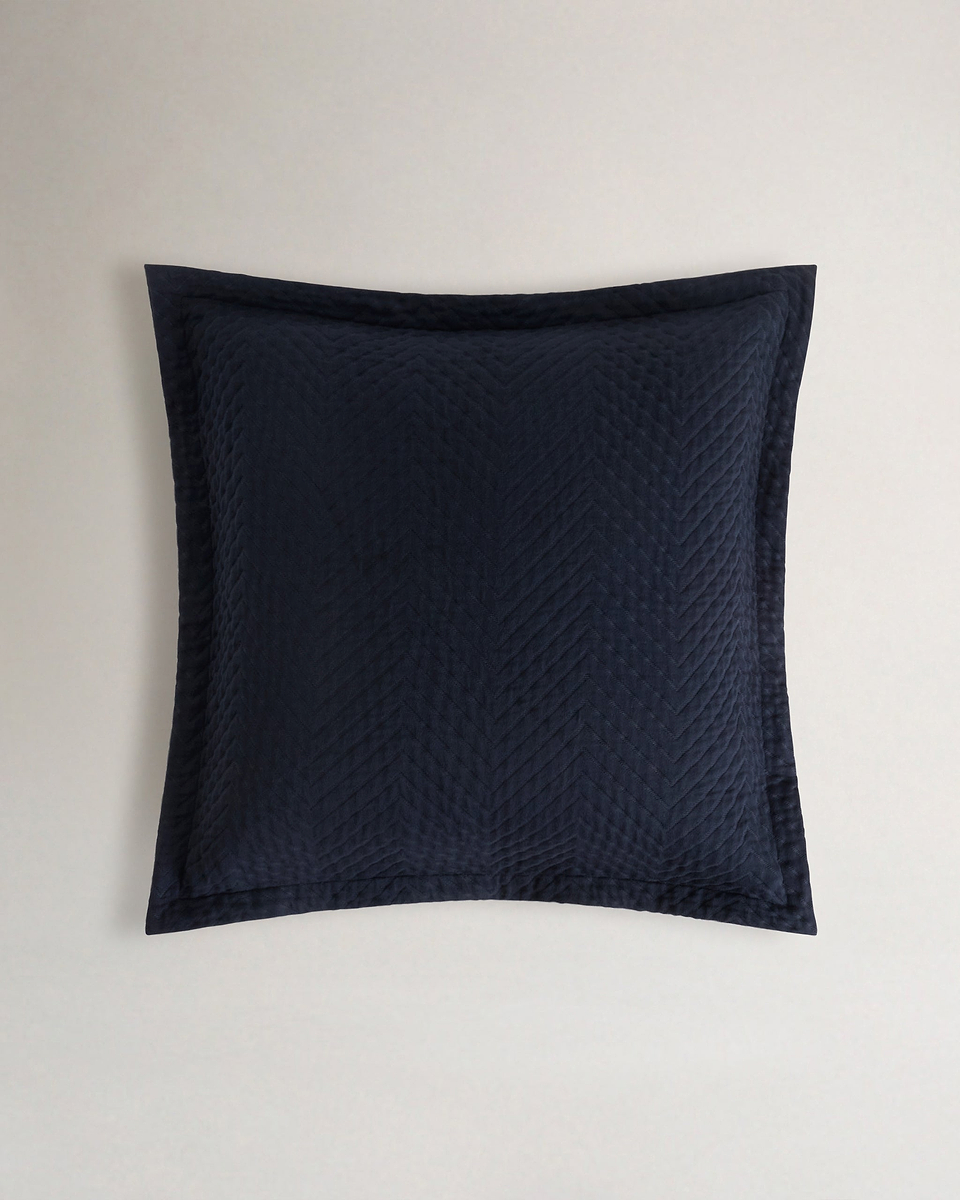 Image 1 of 2 showing Organic Cotton Herringbone Cushion Cover - Indigo