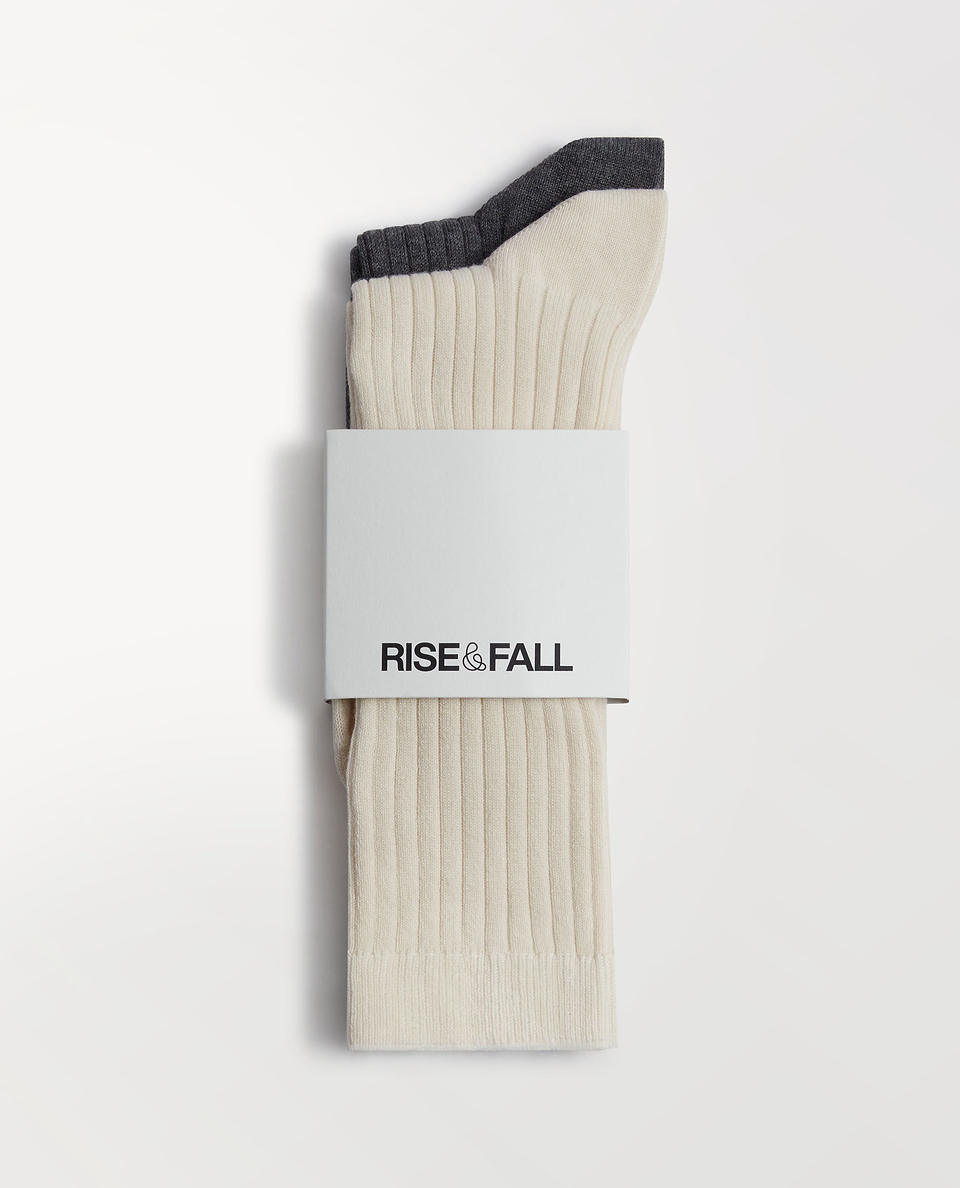 Men's Cotton Ribbed Socks (Pack of 2) - Buttermilk/Graphite