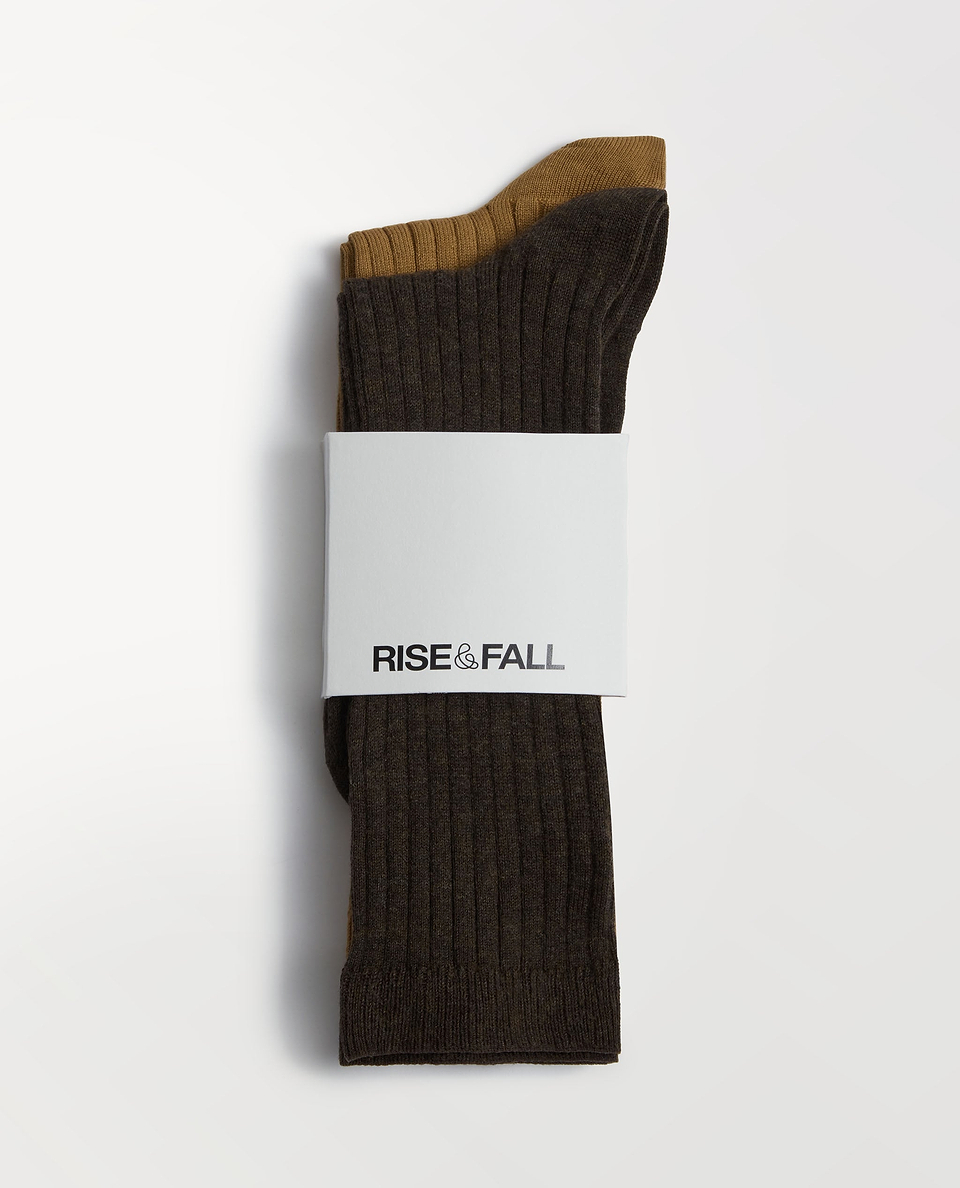 Women's Cotton Ribbed Socks (Pack of 2) - Chocolate/Camel