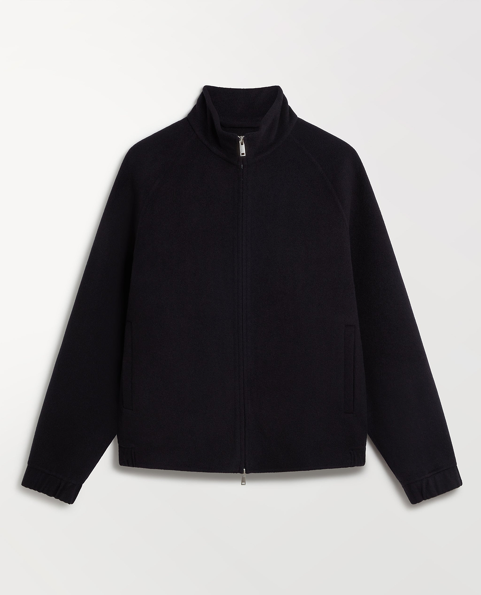 Men's Cashmere Wool Double Faced Bomber Jacket - Navy