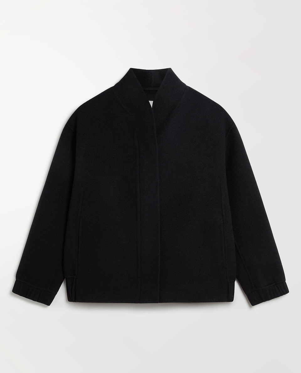 Women's Cashmere Wool Double Faced Bomber Jacket - Black