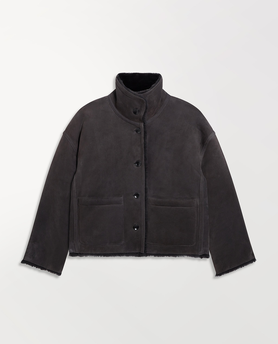 Women's Reversible Shearling Funnel Neck Jacket - Espresso