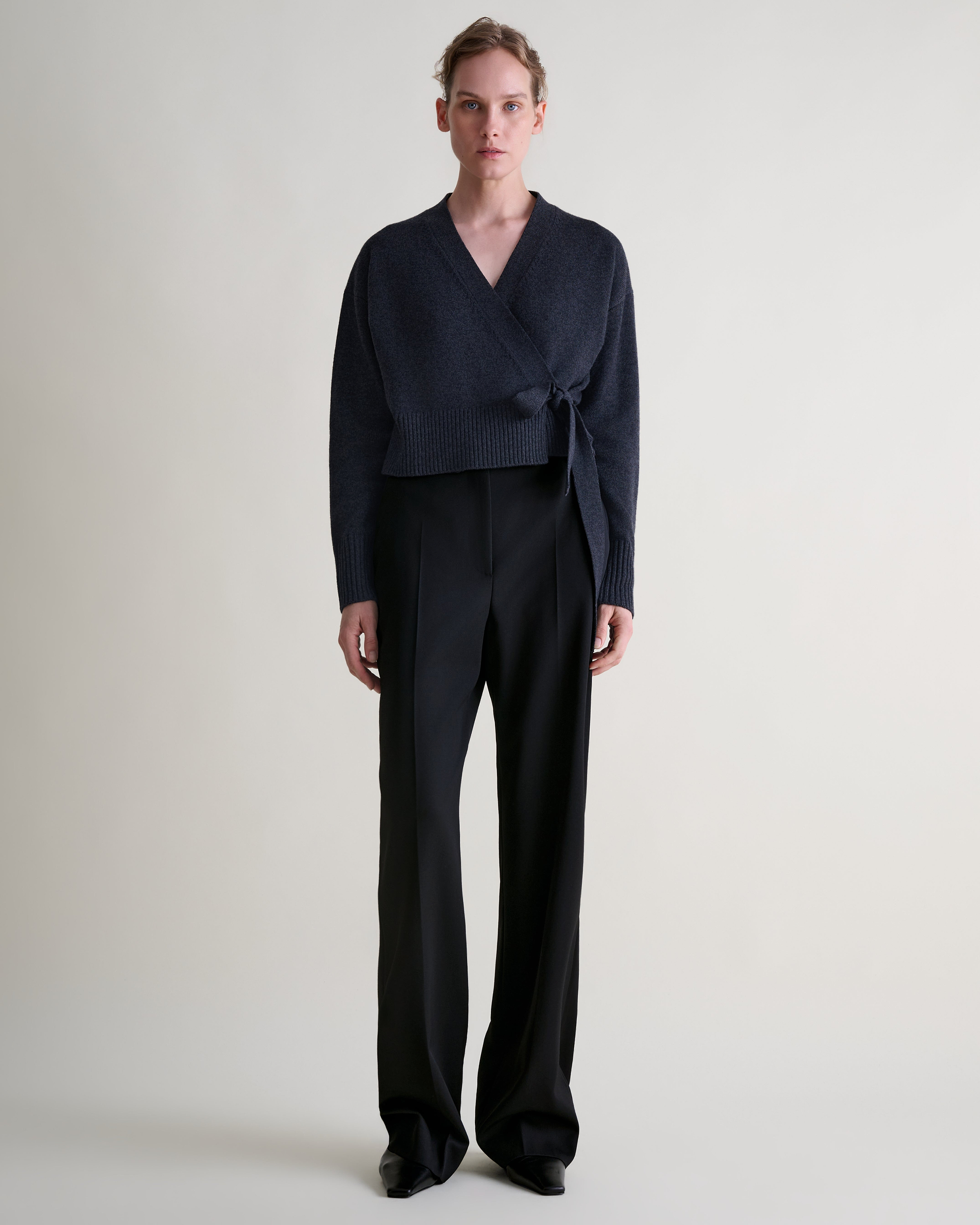 Women's Cashmere Merino Wrap Jumper - Charcoal