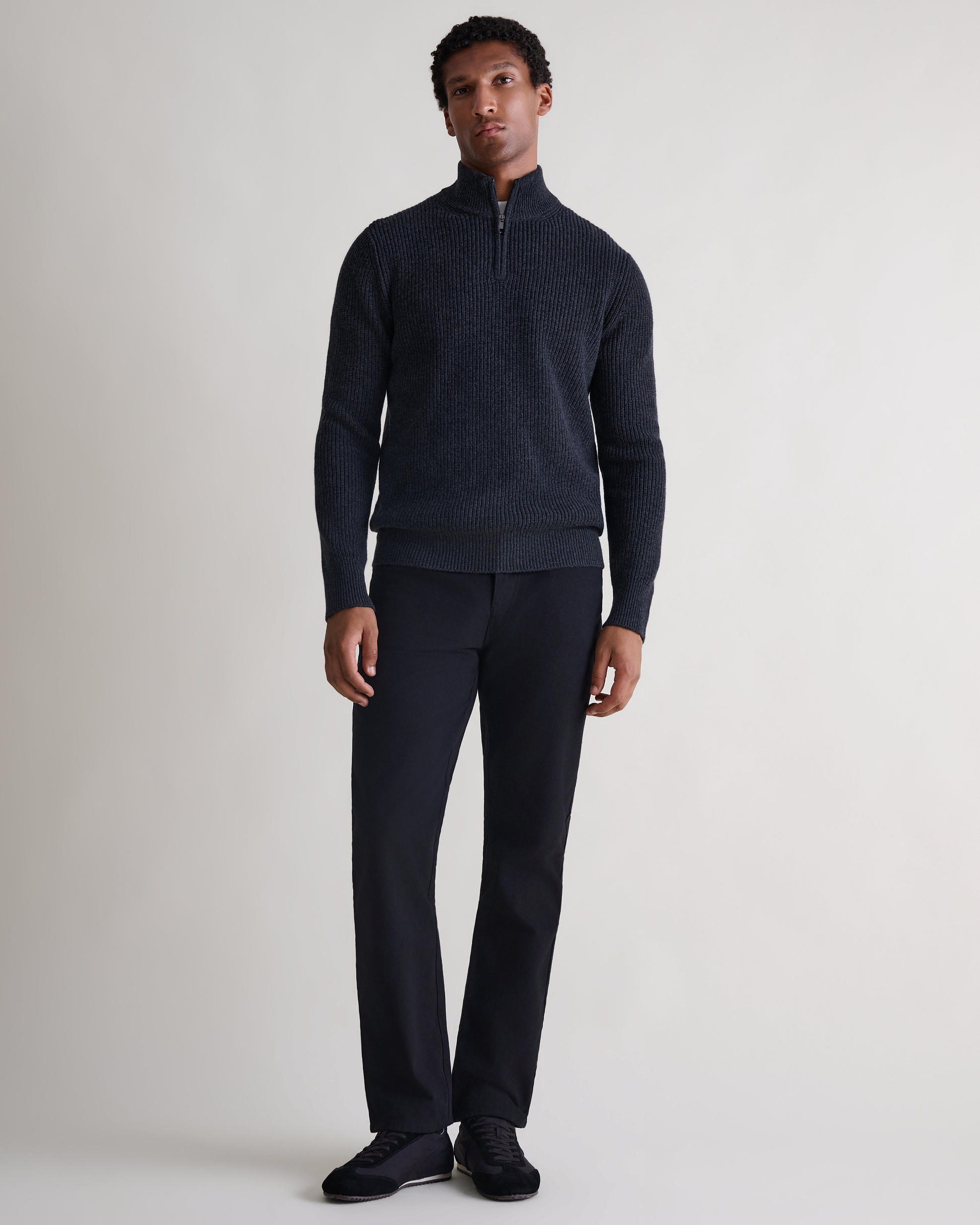 Men's Cashmere Merino Fishermans Rib 1/4 Zip Jumper - Charcoal