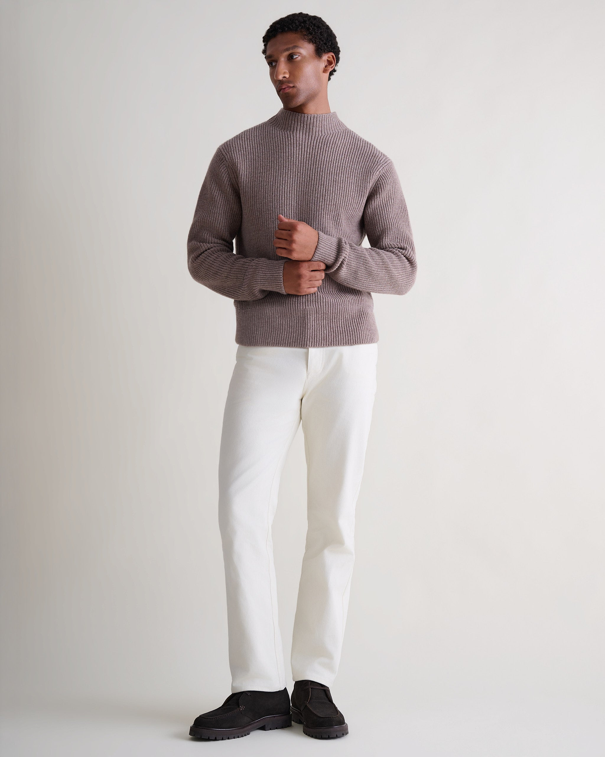 Men's Cashmere Merino Stand Neck Jumper - Toast