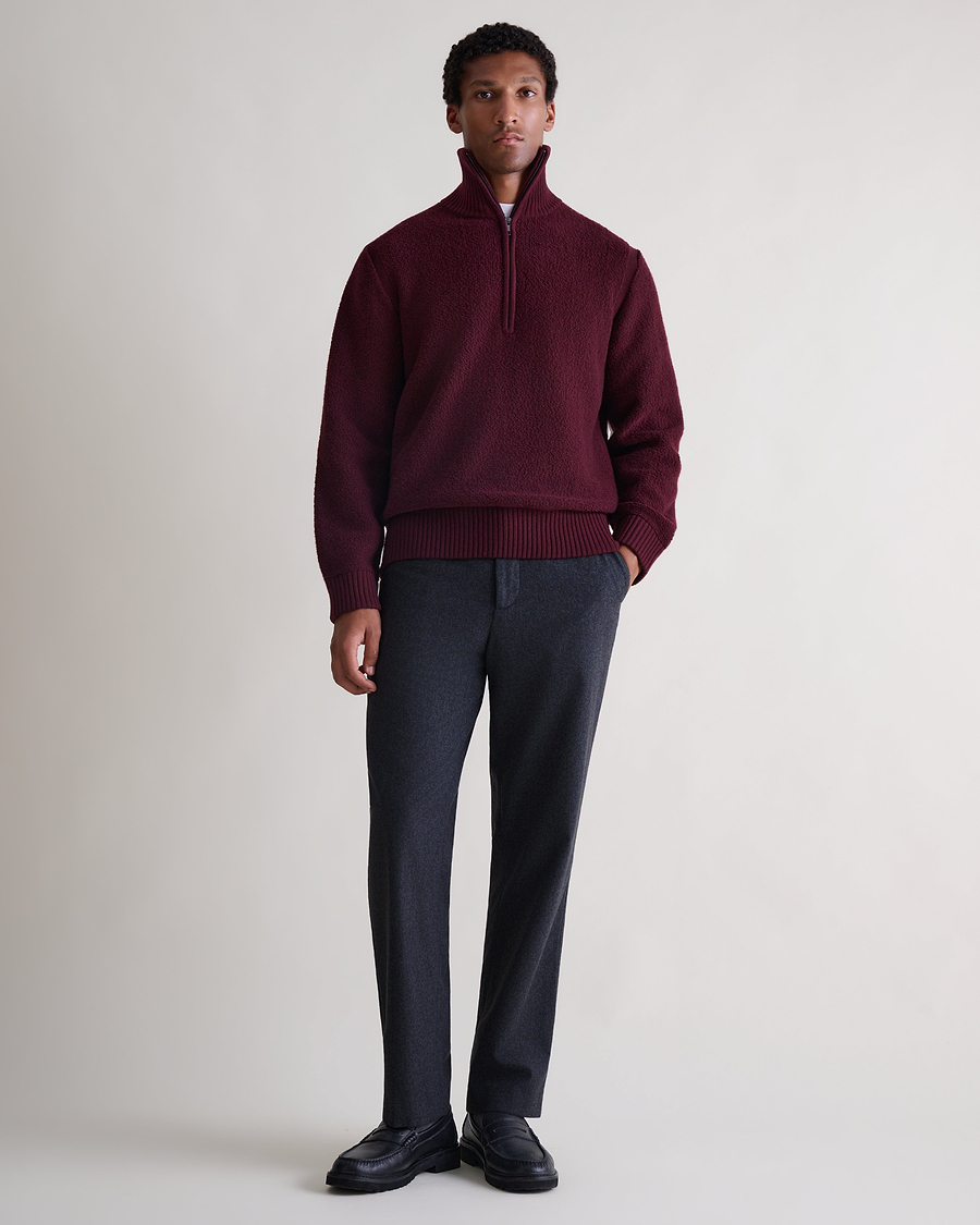Merino Wool Loop Knit 1/4 Zip Jumper - Oxblood