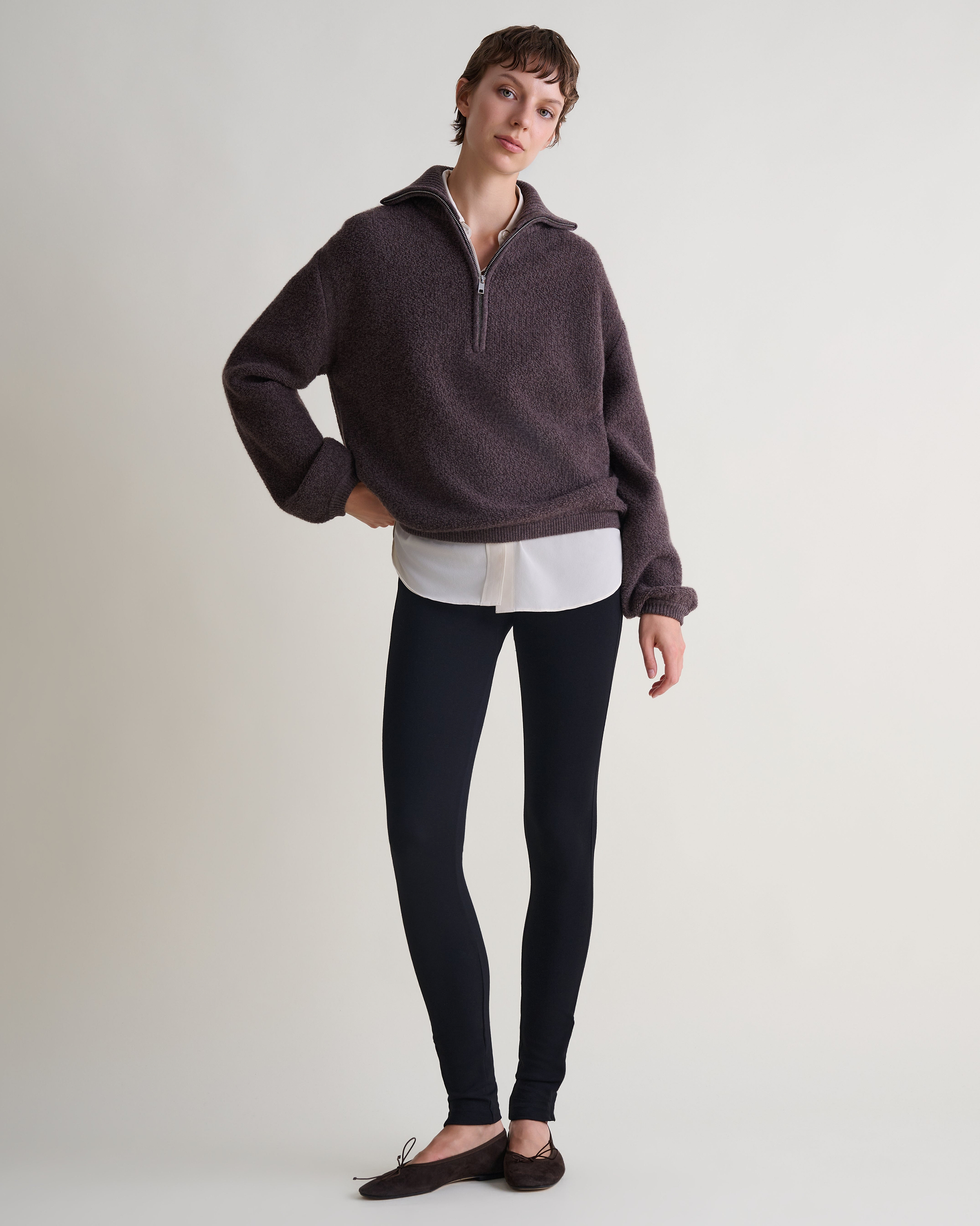 Women's Merino Wool Loop Knit Funnel Neck Jumper - Chocolate