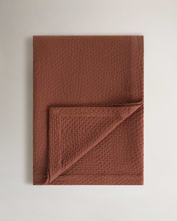 Image 1 of 5 showing Organic Cotton Herringbone Bedspread - Cinnamon