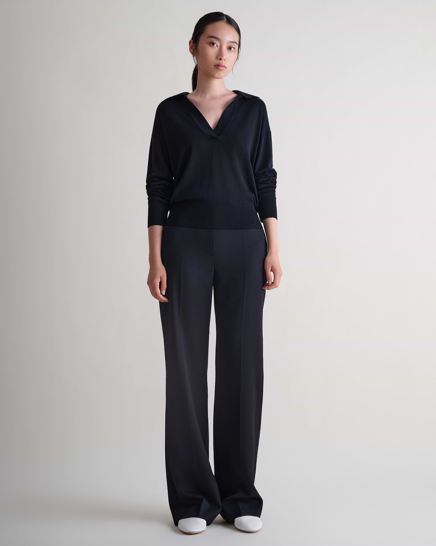 Women's TENCEL™ Cashmere Open Collar Polo - Black