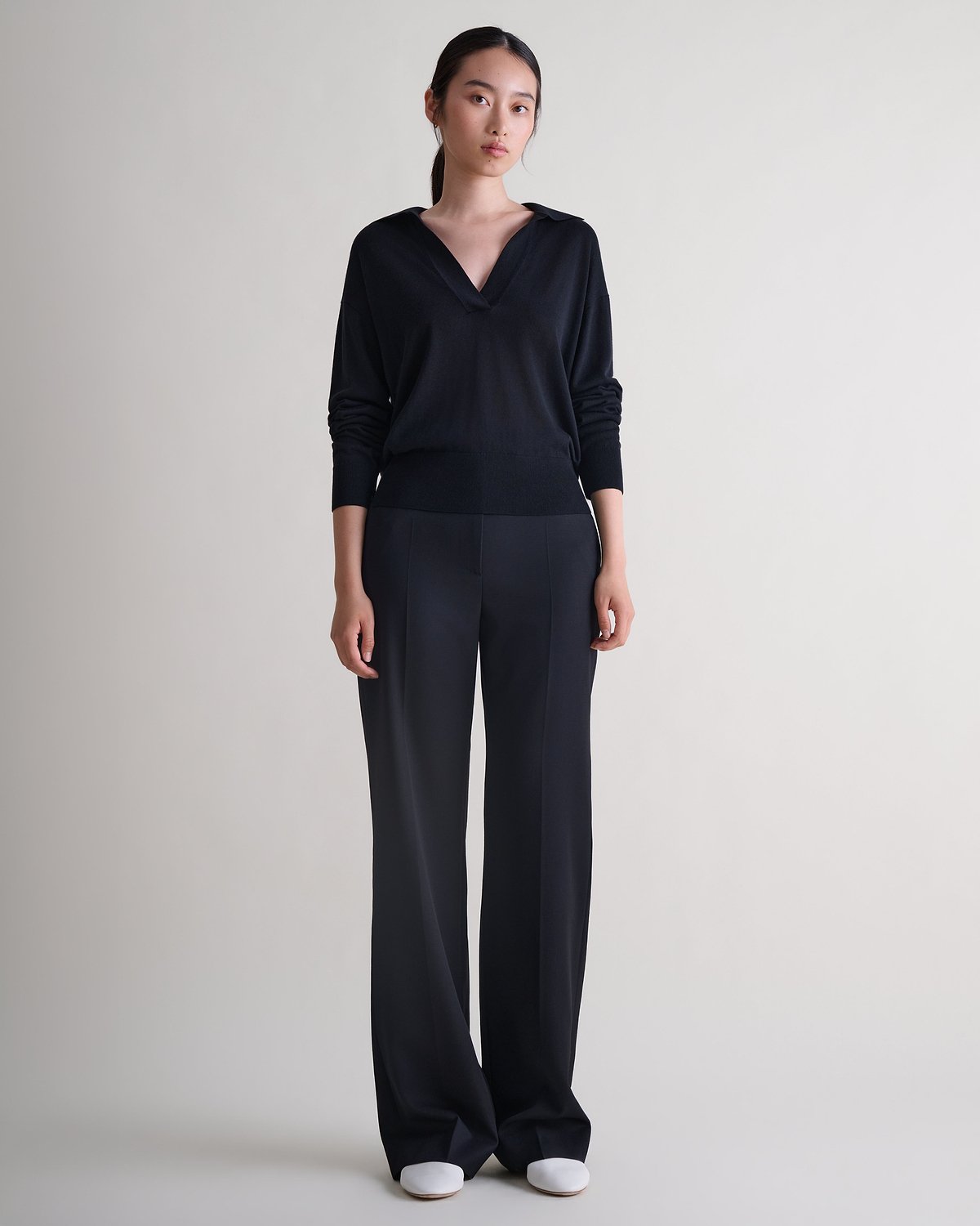 Women's TENCEL™ Cashmere Open Collar Polo - Black