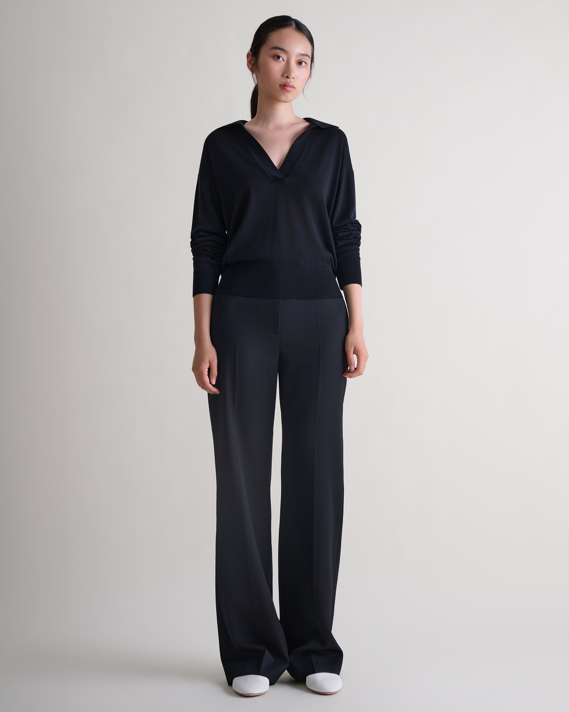 Women's TENCEL™ Cashmere Open Collar Polo - Black