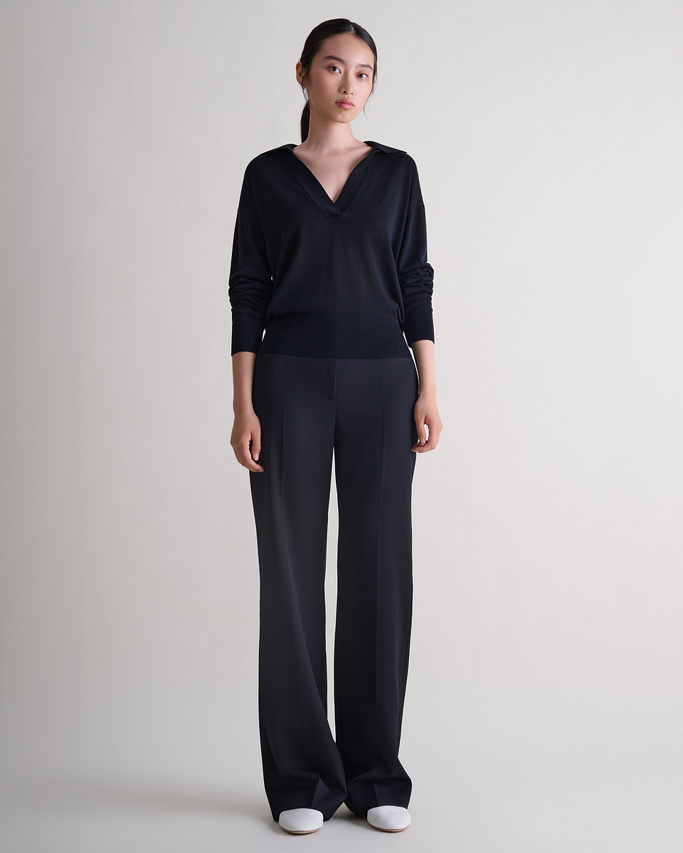 Women's TENCEL™ Cashmere Open Collar Polo - Black