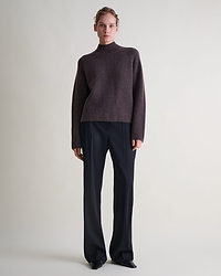 Women's Cashmere Merino Ribbed High Neck Jumper - Chocolate
