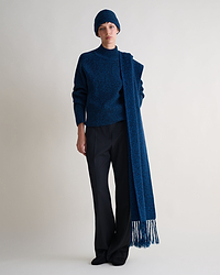 Women's Cashmere Merino Ribbed High Neck Jumper - Mood Indigo Moulinee