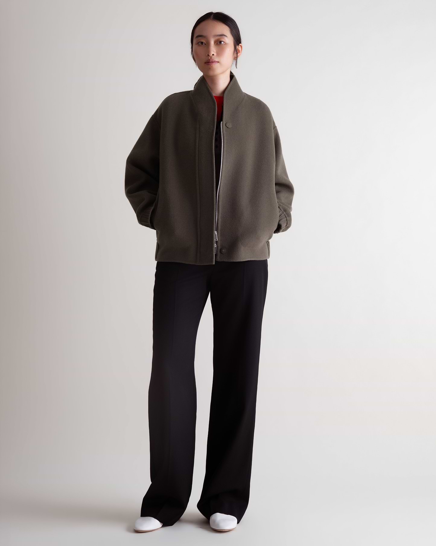 Women's Cashmere Wool Double Faced Bomber Jacket - Loam