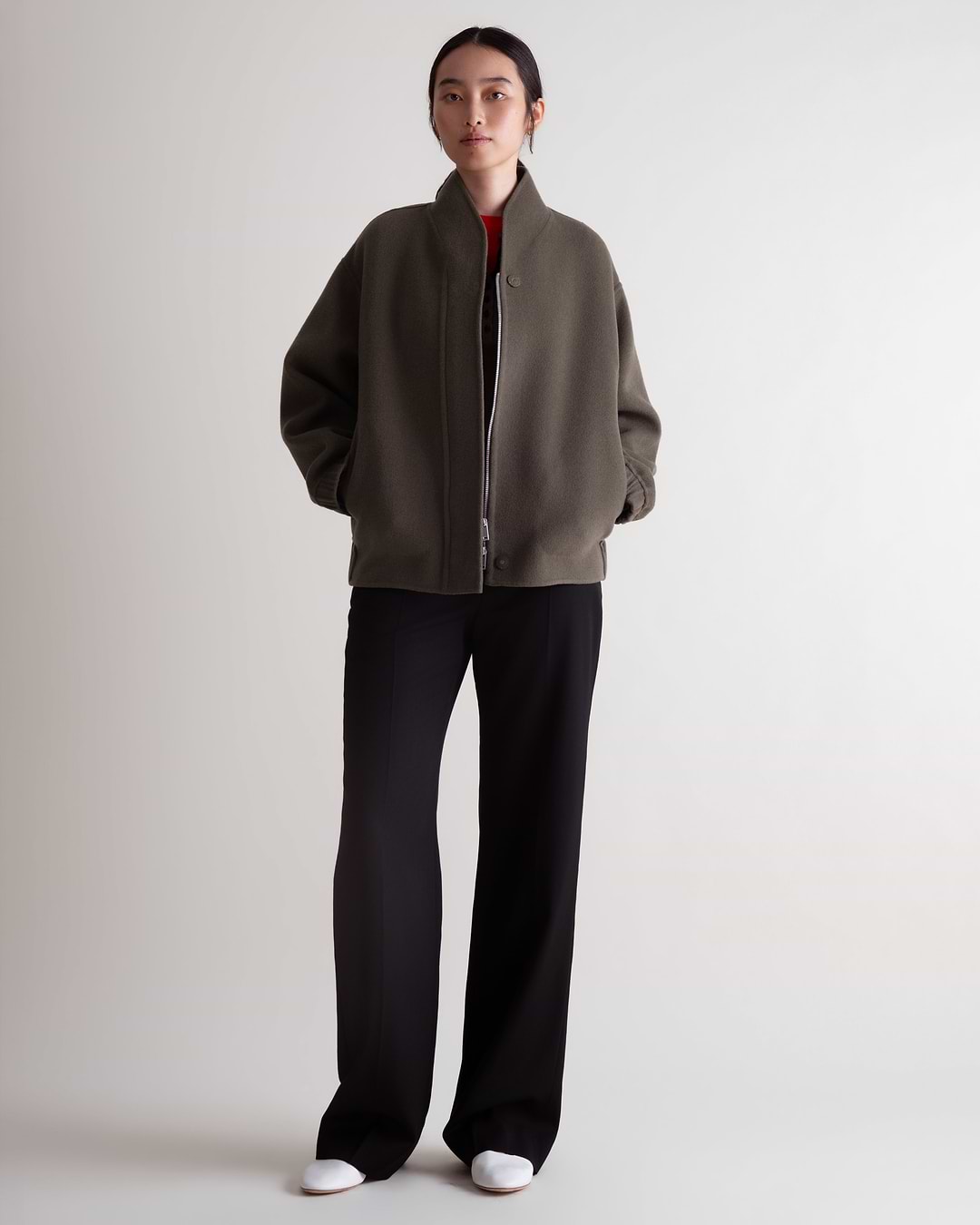 Women's Cashmere Wool Double Faced Bomber Jacket - Loam