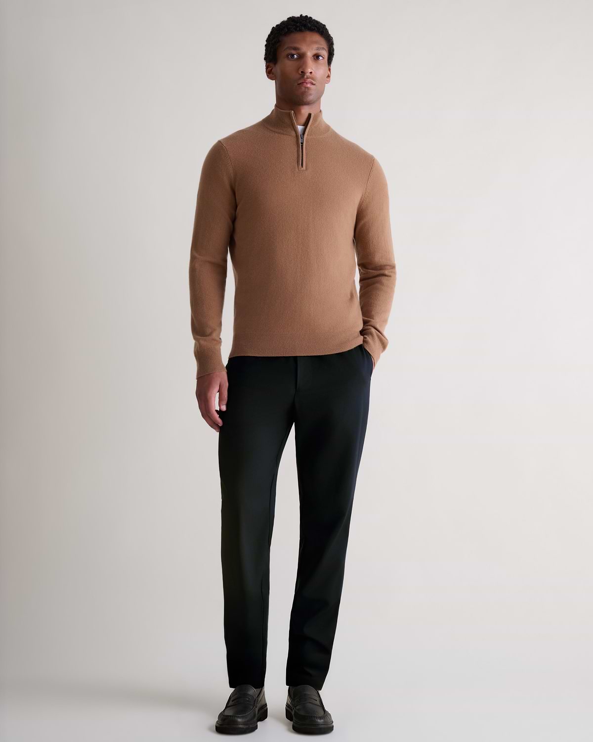 Men's Finest Cashmere 1/4 Zip Jumper - Deep Camel