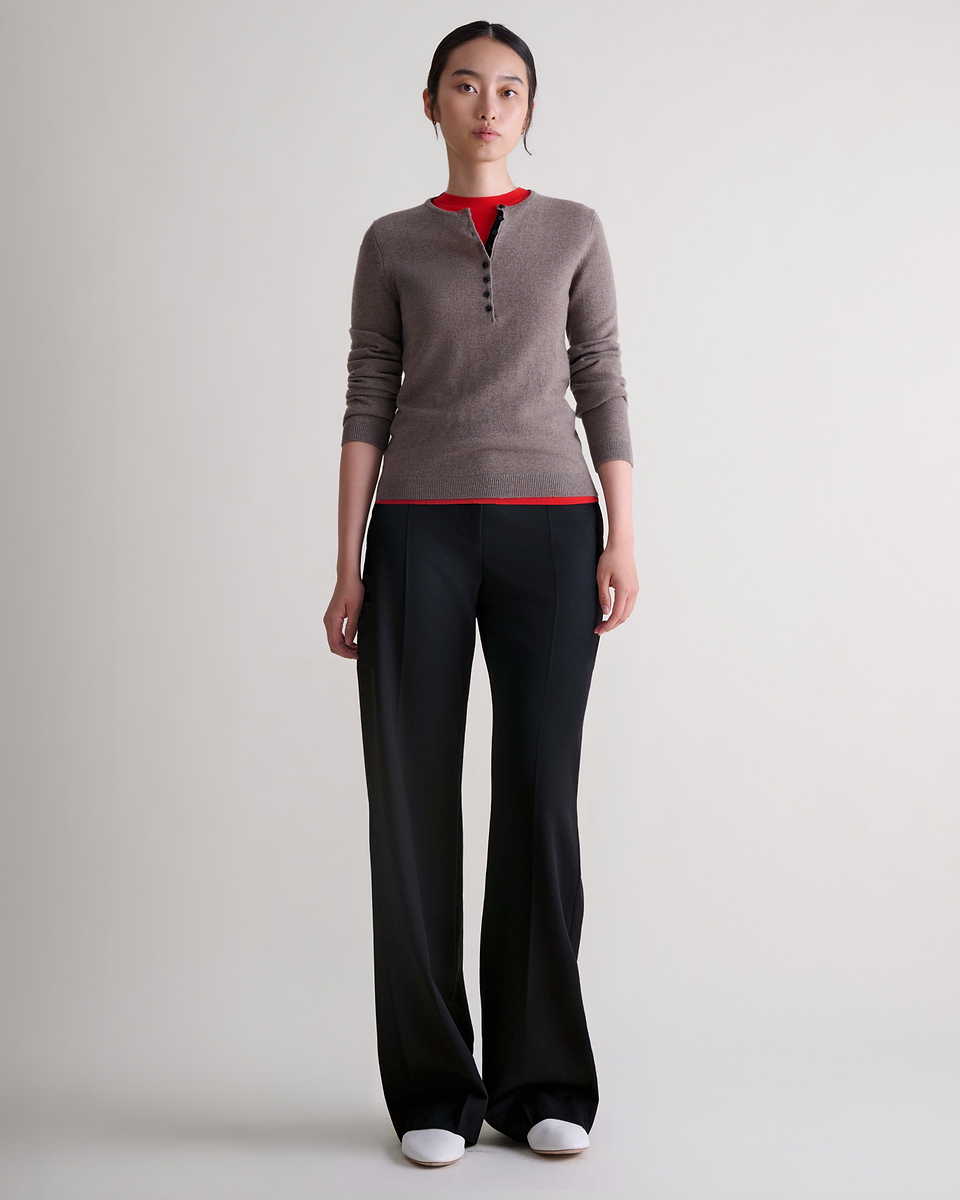Women's Cashmere Merino Henley Jumper - Mole