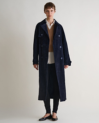 Suede Trench Coat - Navy