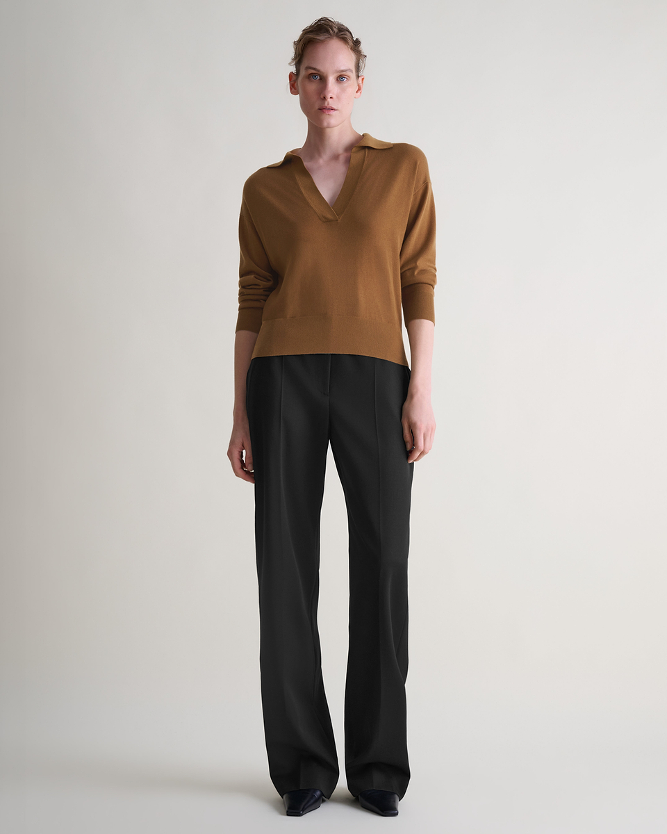 Women's TENCEL™ Cashmere Open Collar Polo - Deep Camel