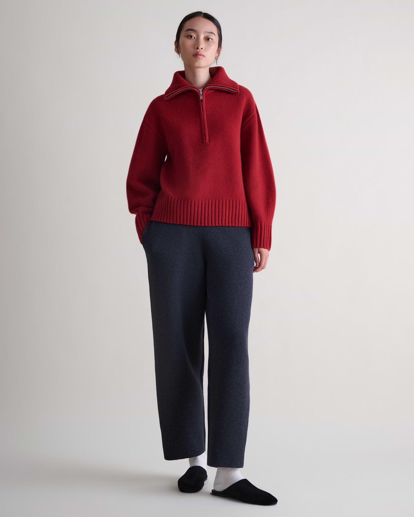 Women's Wool 1/4 Zip Jumper - Russet