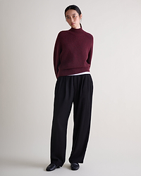 Women's Cashmere Merino Ribbed High Neck Jumper - Oxblood Mouline