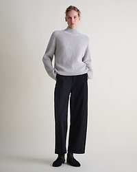 Women's Cashmere Merino Ribbed High Neck Jumper - Travertine Moulinee