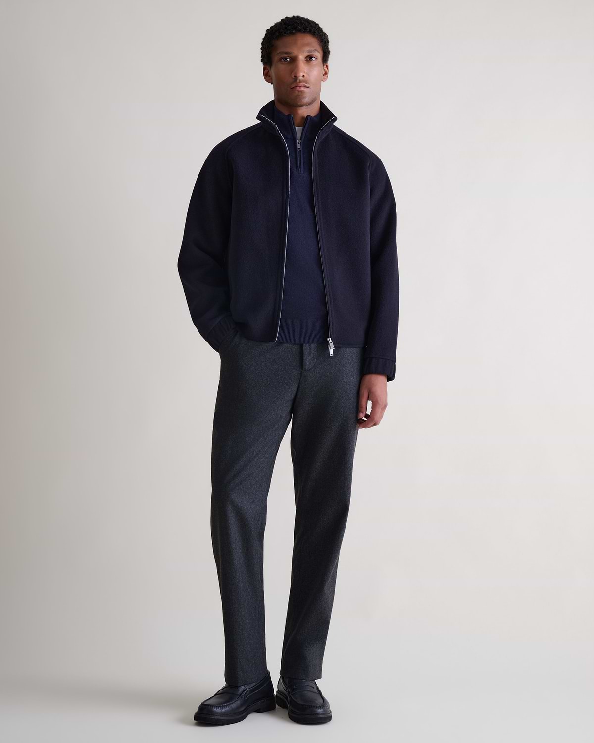 Men's Finest Cashmere 1/4 Zip Jumper - Mood Indigo