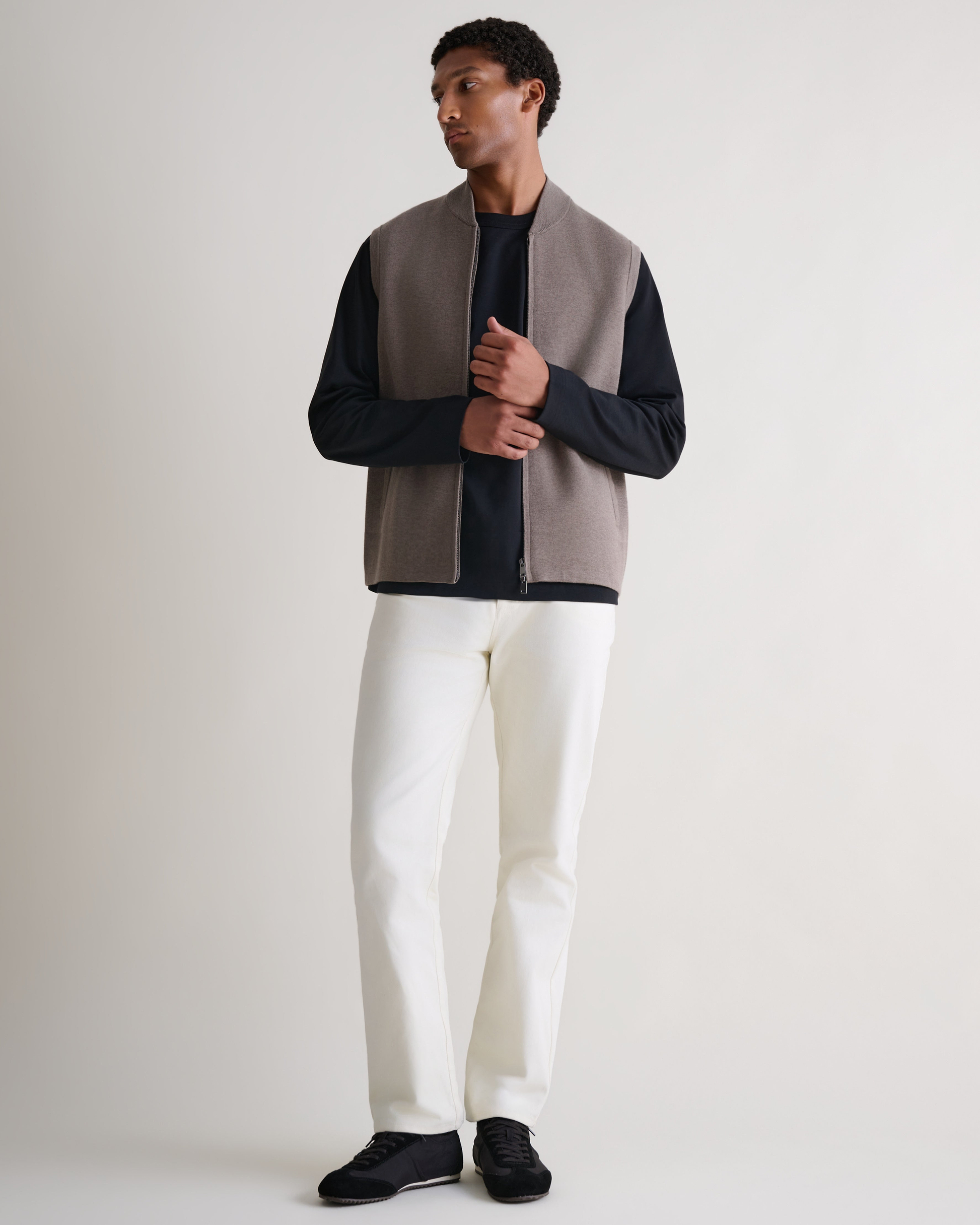 Men's Merino Cotton Zip Gilet - Mole/Walnut