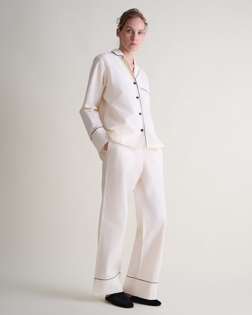 Women's Silk Cotton Pyjama Set - Buttermilk/Black