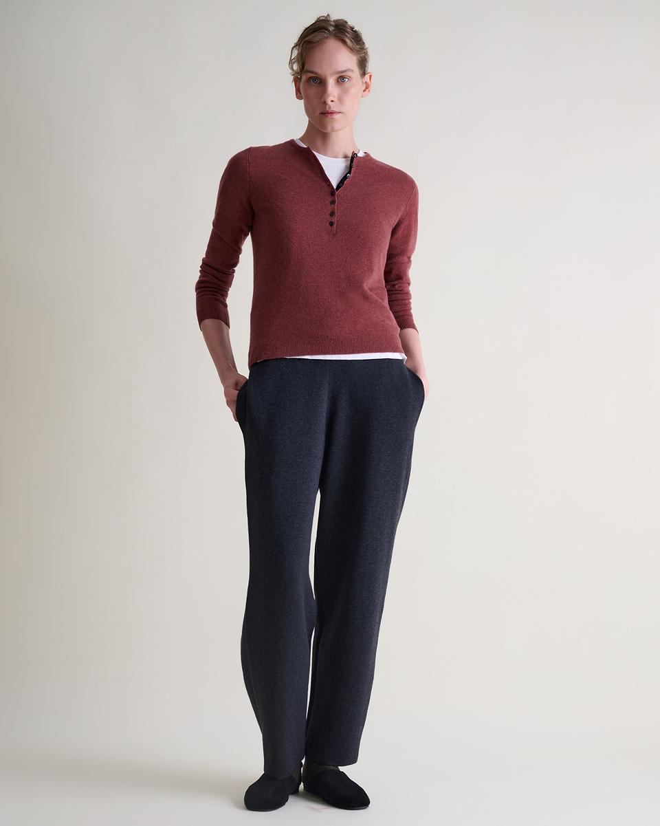 Women's Cashmere Merino Henley Jumper - Deep Clay