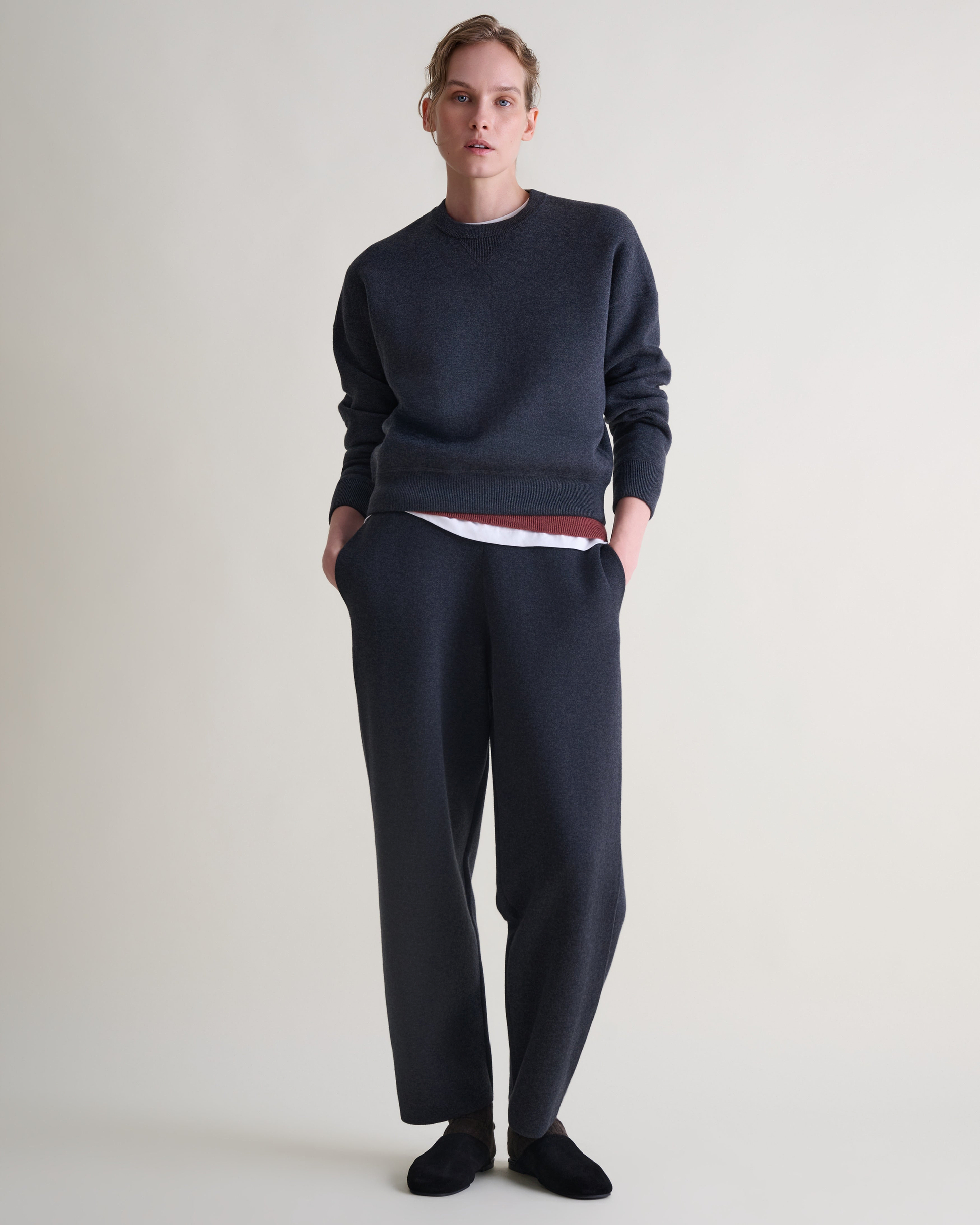 Women's Merino Cotton Reversible Sweatshirt - Graphite/Mid Grey