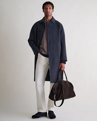 Men's Cashmere Wool Double Faced Car Coat - Charcoal