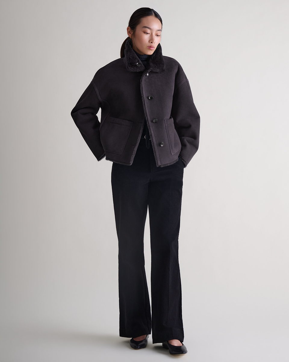 Women's Reversible Shearling Funnel Neck Jacket - Espresso