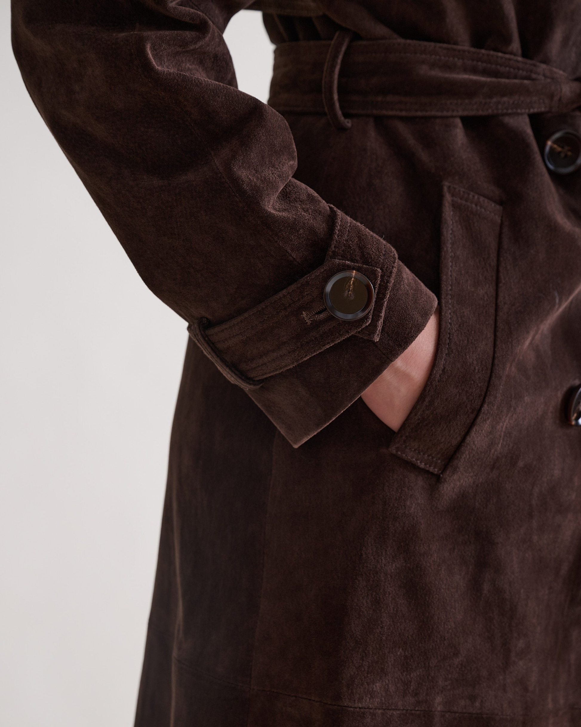 Suede Trench Coat - Chocolate