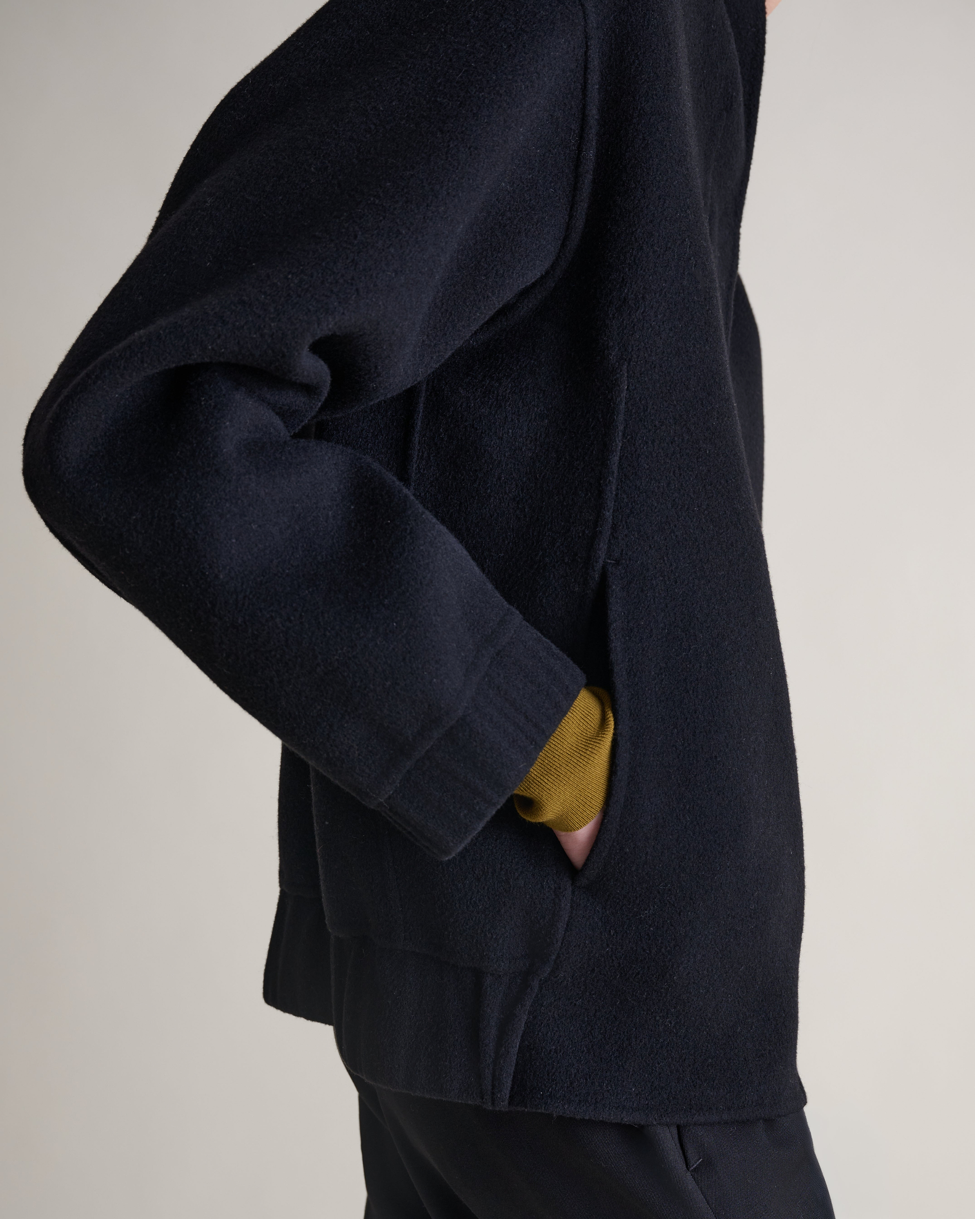 Women's Cashmere Wool Double Faced Bomber Jacket - Black