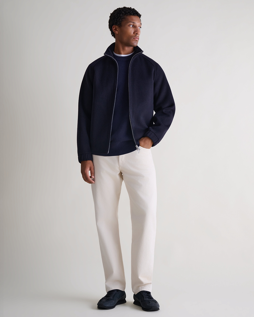 Men's Cashmere Wool Double Faced Bomber Jacket - Navy