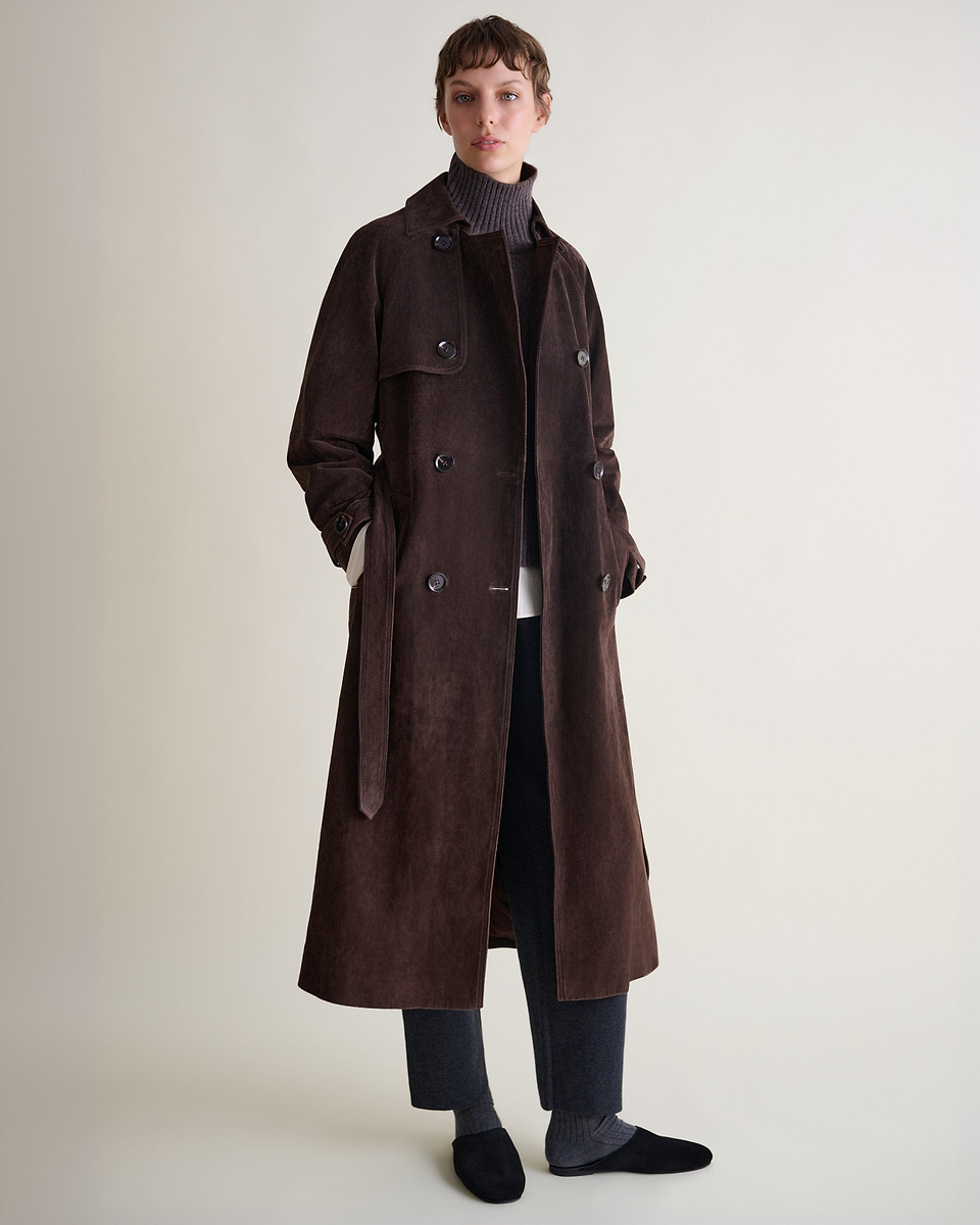 Suede Trench Coat - Chocolate