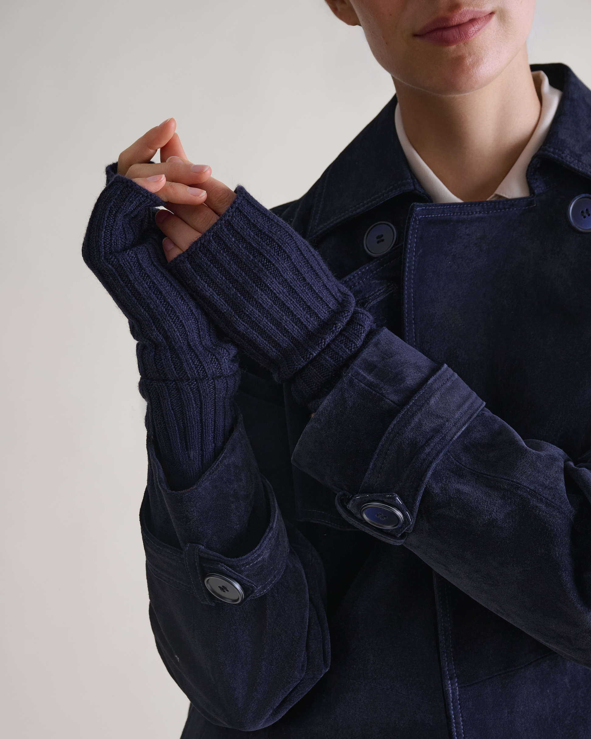 Cashmere Merino Ribbed Fingerless Gloves - Mood Indigo