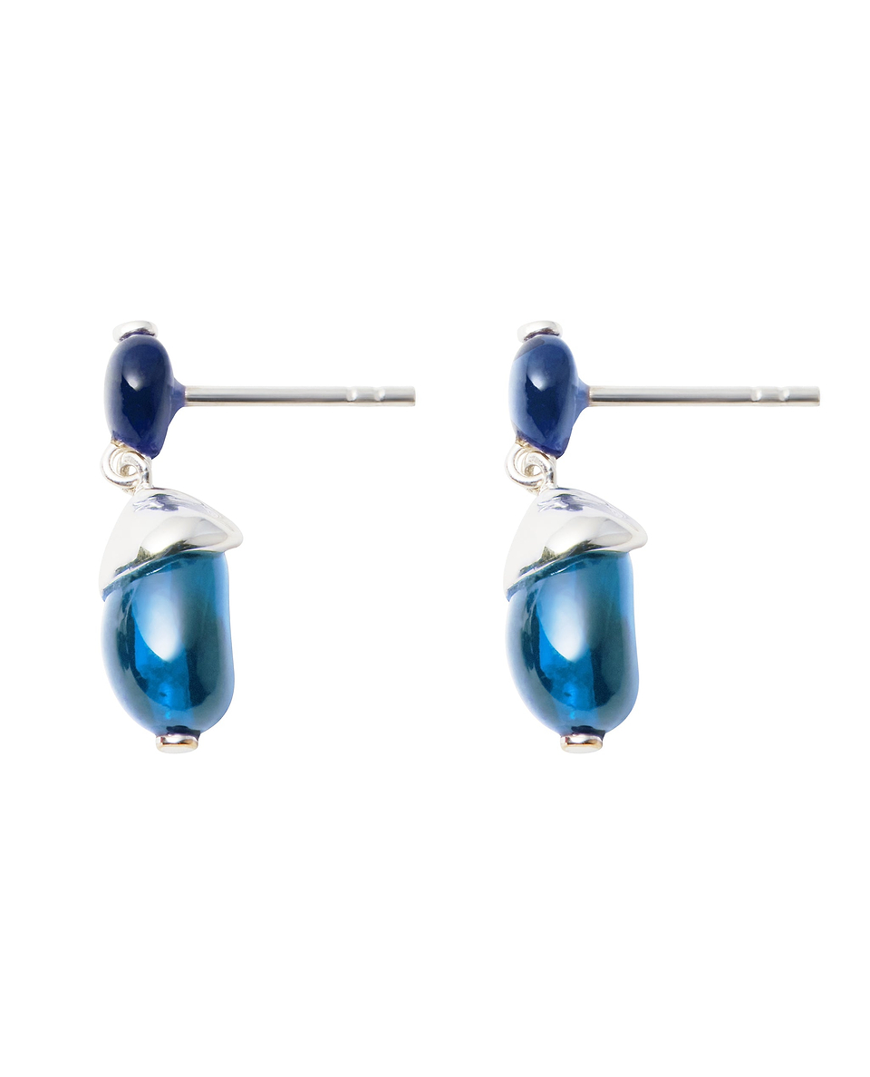 Image 2 of 2 showing Early Bird - Blue Resin & Recycled Silver Earrings