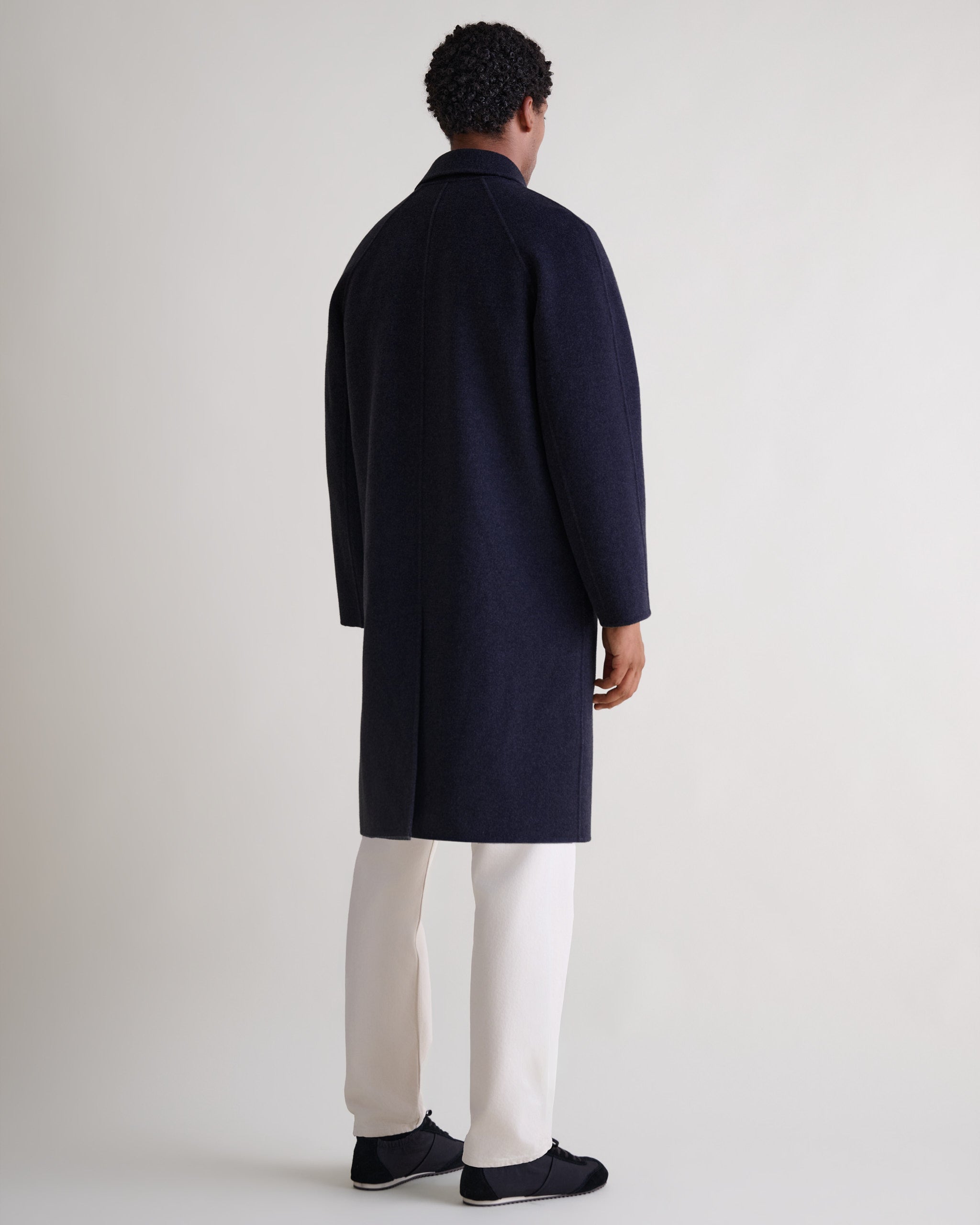 Men's Cashmere Wool Double Faced Car Coat - Navy