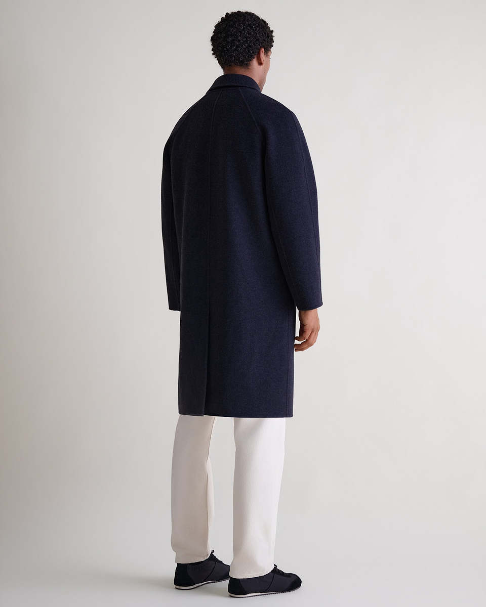 Men's Cashmere Wool Double Faced Car Coat - Navy