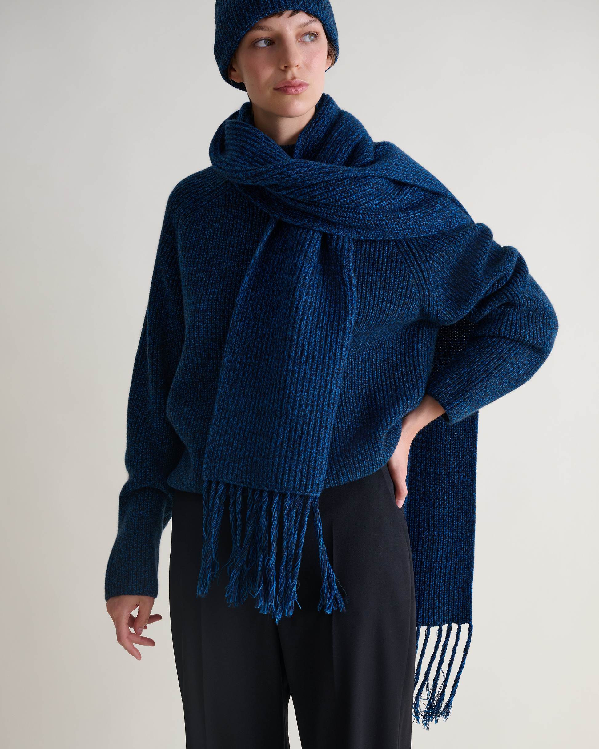 Cashmere Merino Twisted Fringe Wrap - Mood Indigo Moulinee