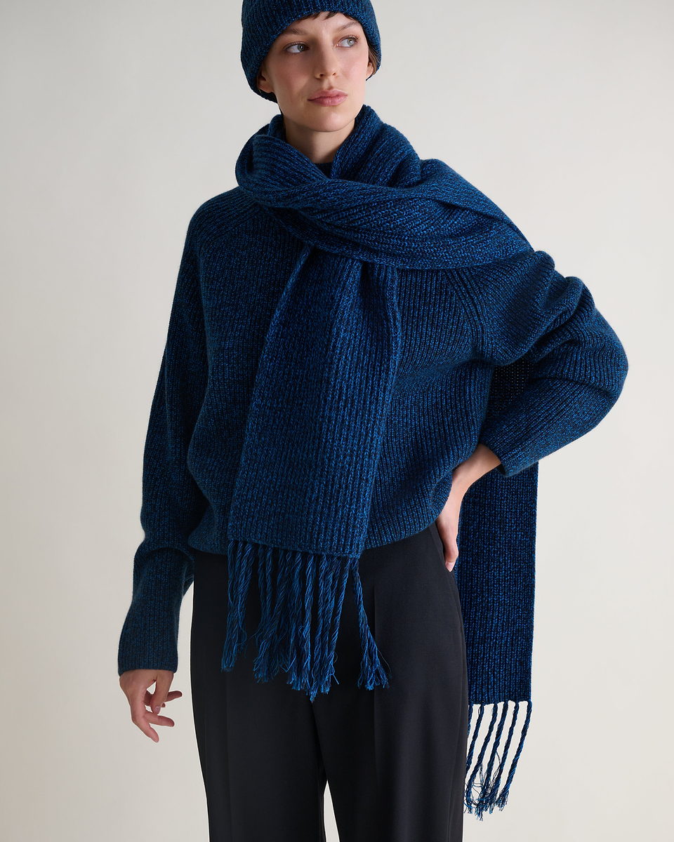 Cashmere Merino Twisted Fringe Wrap - Mood Indigo Mouline