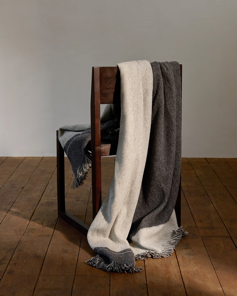 Image 2 of 4 showing Large Peruvian Alpaca Double Faced Throw - Ecru Graphite